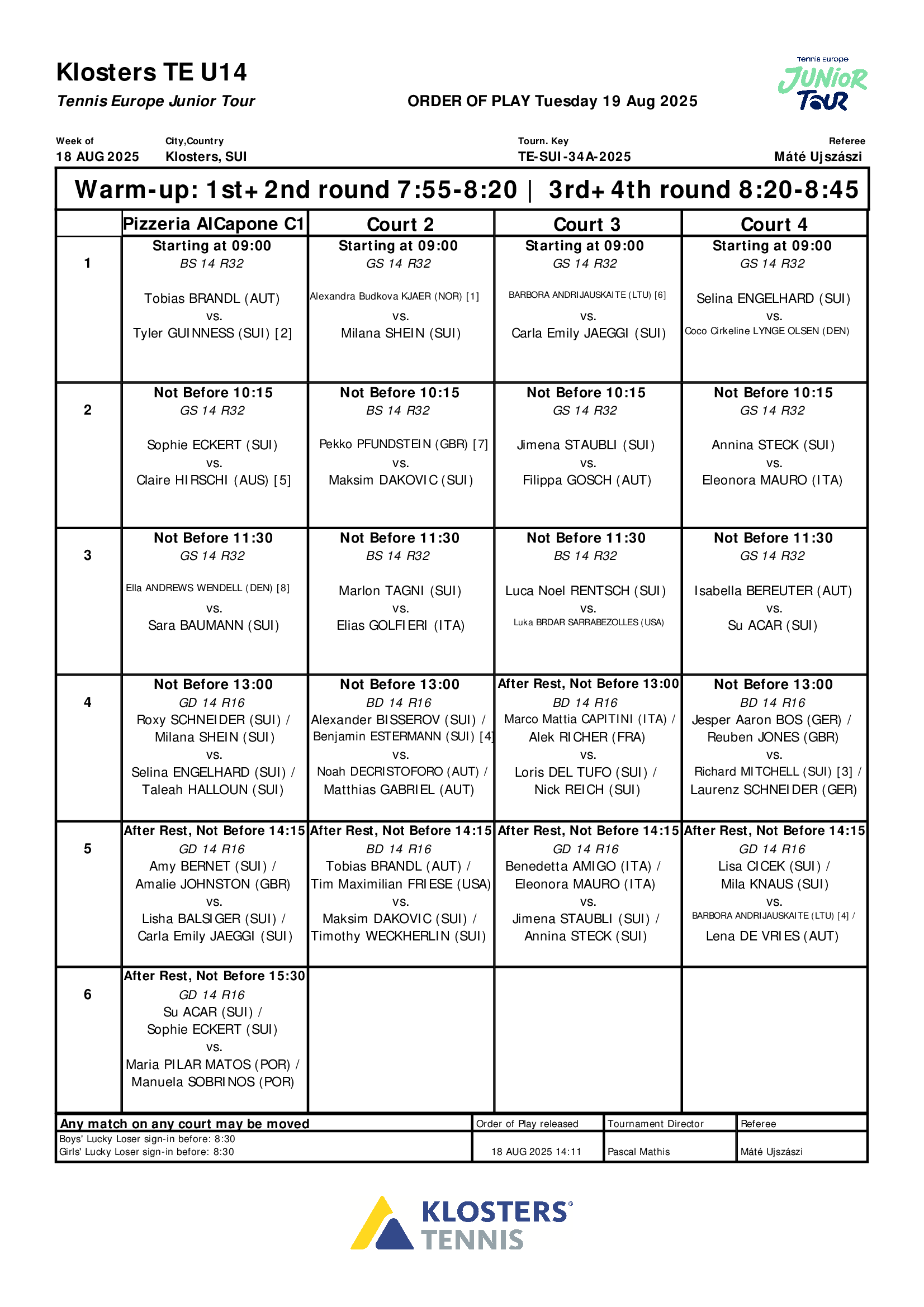 Order Of Play